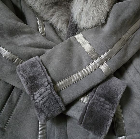 White House Black Market Grey Fur Coat - Picture 2 of 5